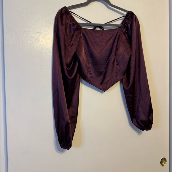 Women's Altar’d State Satin Burgundy Crop Top - Picture 2 of 10